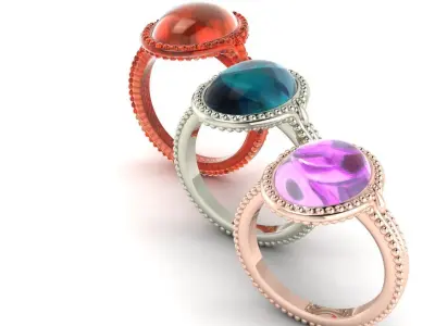  Ring with  oval cabochon antique  gold elegant 3D print model