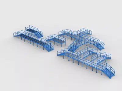 industrial metal platform set 3D model