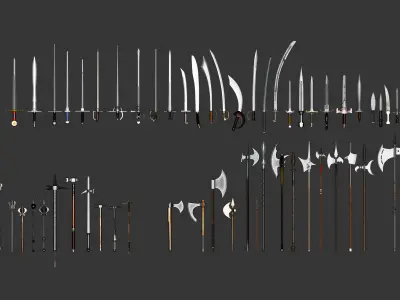 Medieval Weapon Pack Subdiv ready 2k rez textures Low-poly 3D model