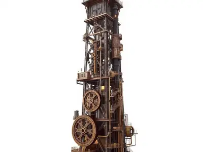 Steampunk Victorian Industrial Energy Tower 3D Model Low-poly 3D model