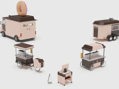 Food Cart Pack Collection Low-poly 3D model