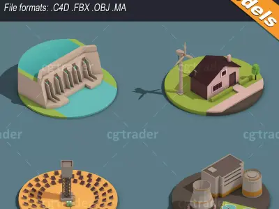 Low Poly Green Energy Isometric Low-poly 3D model