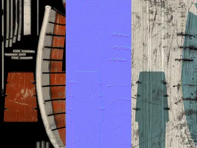 Wooden Boat Low-poly 3D model