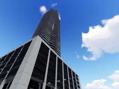 tower 4 tall building with helicopter on top Low-poly 3D model