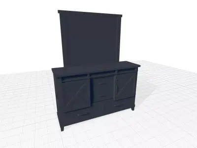 Drawer Dresser in Dark Walnut With Mirror 3D model