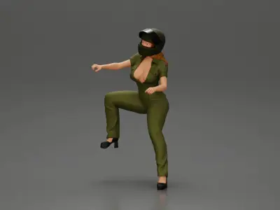 Motorcycle woman Rider in Military-Style Gear 3D print model purchase