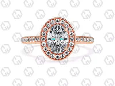 Ring 196 Oval Shape Cathedral Halo pave set with Gems 3D print model