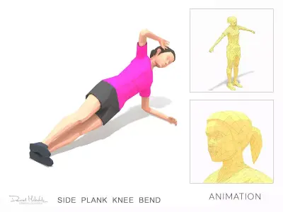 Side Plank Knee Bend  Exercise Woman Animation Low-poly 3D model