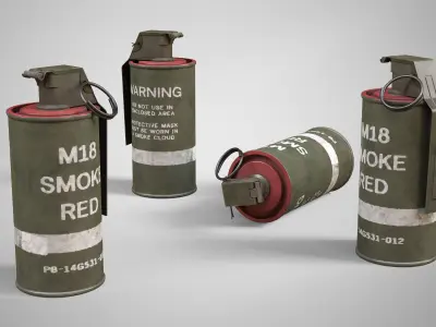 M18 Red Smoke Hand Grenade AAA Game Ready Low-poly 3D model
