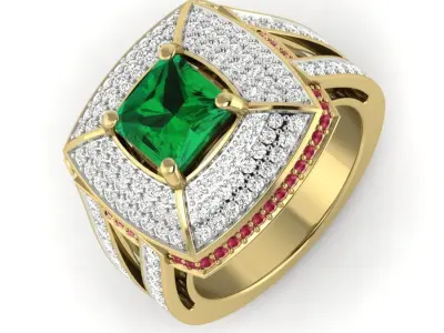 ring 3dm Render details emerald and ruby 3D print model