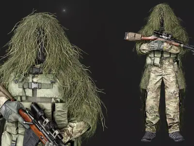 Modular Special Forces Ghillie Sniper Low-poly 3D model