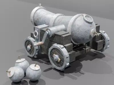 Realistic Ancient Cannon Low Poly 3D model