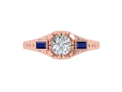 Solitaire Engagement Art Deco Ring 3D print model 63