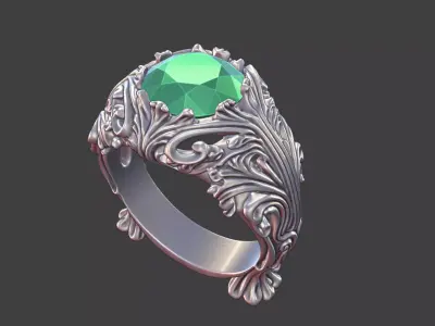 ornamental scrollwork gemstone antique style ring silver 3D print model