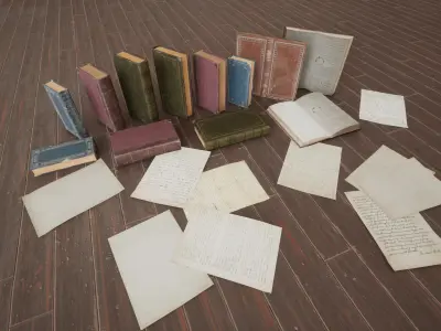 old books and papers Low-poly 3D model