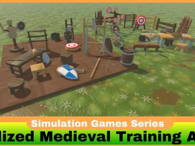 Stylized Medieval Training Area Low-poly 3D model