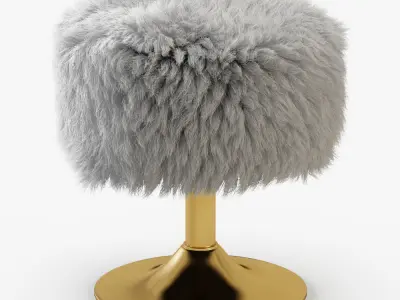 White Faux Fur Stool 3D model