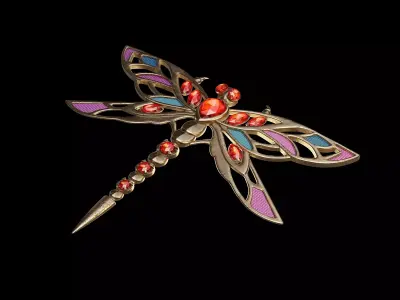 Antique brooch dragonfly with jewels 3D model