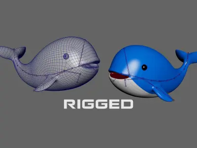 Low - Poly Cartoon Whale Rigged Low-poly 3D model