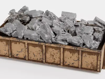 Skip with Waste V3 - Low Profile Industrial Skip with Debris 3D model