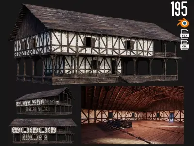 Old Medieval House Building 4K Textures GameReady 195 Low-poly 3D model