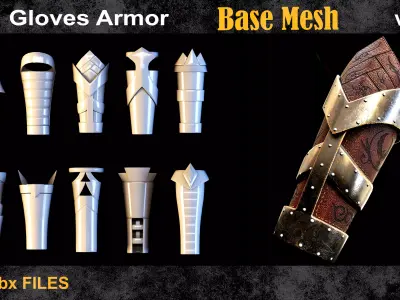 40 Gloves Armor Basemesh vol19 Low-poly 3D model