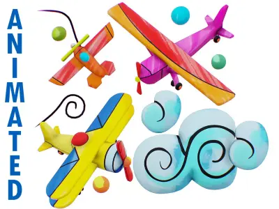 Aircraft Biplane Scenery - Aeroplane Toy - Sky Transport Low-poly 3D model