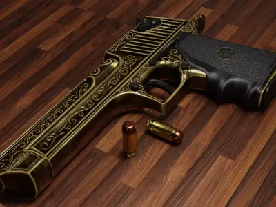 Golden Desert Eagle Low-poly 3D model