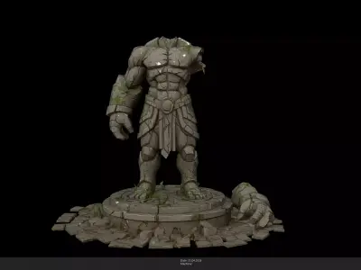 Stylized Ancient Ruined Golem Statue Game Ready - AI Low-poly 3D model