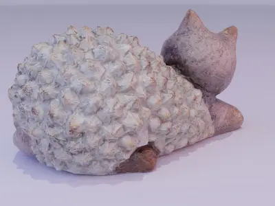The cat statuette  Low-poly 3D model