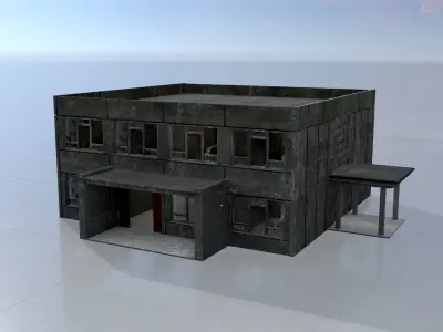 Old military barrack version 1 ruin 8 Low-poly 3D model