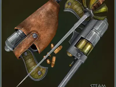 Animated Steam Gun and Sword Low-poly 3D model