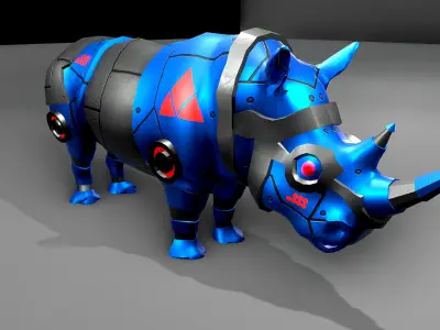 Low-Poly Rigged PBR Modular - Robotic Rhino Low-poly 3D model
