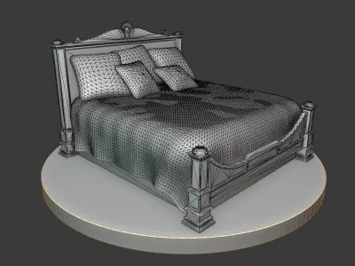 Vintage Wooden Bed Low-poly 3D model