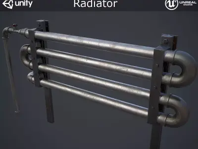 Game Ready Radiator metal with pipes Low-poly 3D model