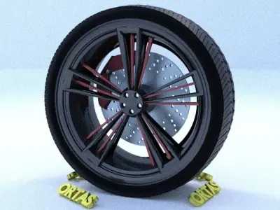 ORTAS CAR RIM 53 GAME READY RIM TIRE AND DISC 3D model