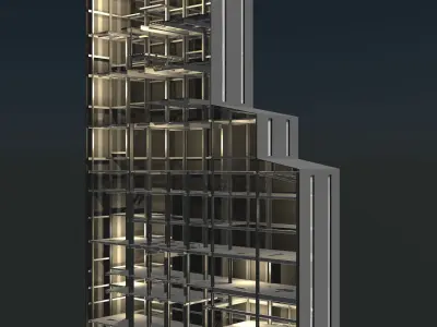 Factory tower building in section cut 25i03 3D model