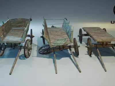 Wooden Medieval Cart 02 PBR Game Ready Low-poly 3D model