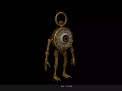 Low Poly Stylized Pocket Watch Monster - PBR Low-poly 3D model