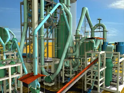 Raw Mill Ducting Complex Gas Conditioning Cement Plant Free 3D model