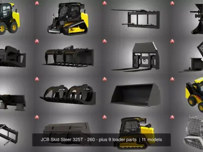 JCB Skid Steer 325T - 260 - plus 9 loader parts  3D Model Pack