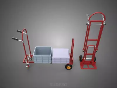 FOLDING STEEL HAND TRUCK CART TROLLEY DOLLY PLASTIC STORAGE BOX 3D model