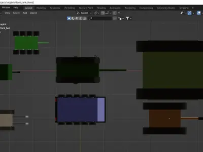 Toy tanks and rocket launcher not rigged 3D model
