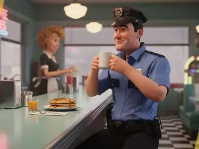 Stylized Cartoon Police Officer Policeman Rigged Cop Low-poly 3D model