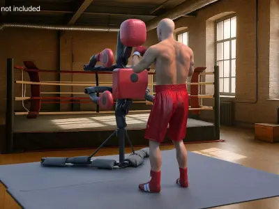 Boxing Dummy with Fighter on Floor Mats Red 3D model