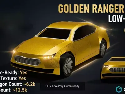 5 Low Poly Cars realistic 3D Model Pack