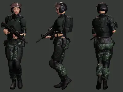 Noi Asian Strength in Military Attire Free low-poly 3D model