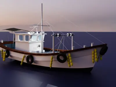 Old Korean Southern Coastal Fishing Boat Vintage Wooden Vessel  3D model