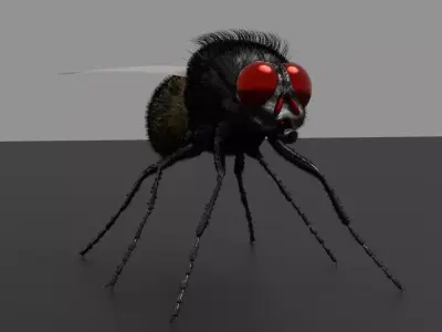 Housefly fly with eyes Low-poly 3D model