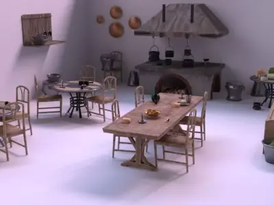 Medieval Kitchen Low Poly AR VR Asset Pack Low-poly 3D model